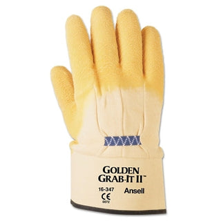 Luvas Golden Grab-It, tamanho 10, cinza/amarelo, com revestimento na palma.