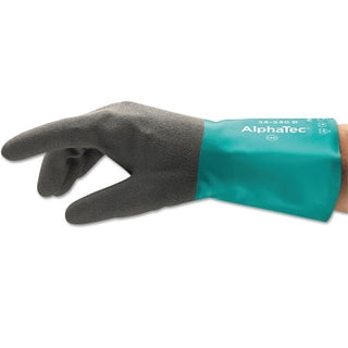 AlphaTec® 58-530B/58-535B Gloves, 8, Grey/Teal, 12 in Cuff, 58-530B