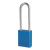 Solid Aluminum Padlocks, 1/4 in Dia, 3 in L X 3/4 in W, Blue