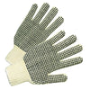Medium Weight Seamless String-Knit Gloves w/Double-Sided PVC Dot Grips, Men's, Knit Wrist, Natural White/Black PVC Dots