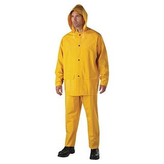 3-Pc Rainsuit, Jacket/Hood/Overalls, 0.35 mm, PVC Over Polyester, Yellow, 5X-Large
