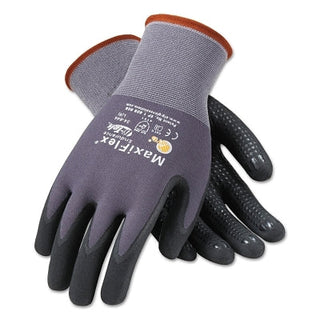 Luvas MaxiFlex Endurance, tamanho médio, preto/cinza, com revestimento na palma e nos dedos.