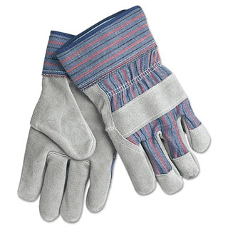 Select Shoulder Split Cow Golves, Large, Blue/Red/Blk Striped Fabric/Gray Leather