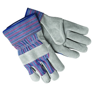 Select Shoulder Split Cow Gloves, Large, B Select Cowhide, Blue w/Red Stripes