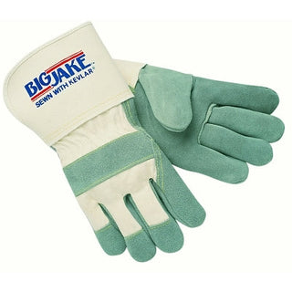 Big Jake® Premium A+ Side Leather Single-Palm Work Gloves, Lrg, Chrome/Wh, 4-1/2 in Cuff, Jersey Palm Lining, 1710
