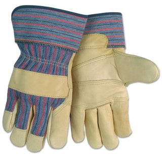 Grain Leather Palm Gloves, Large, Blue/Red/Black Striped Fabric;Beige Leather