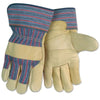Grain Leather Palm Gloves, Large, Blue/Red/Black Striped Fabric;Beige Leather