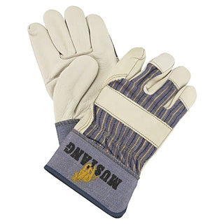 Mustang Leather Palm Gloves, Fleece Lining, Grain Cowhide, Large, Blue/Cream