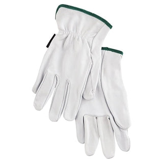 Premium-Grade Leather Driving Gloves, Goatskin, Medium, Unlined, Straight Thumb, White