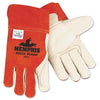 Red Ram® Welders Gloves, Split Cow & Grain Cow Leather, XL, Russet/Cream, Fleece Lined Palm