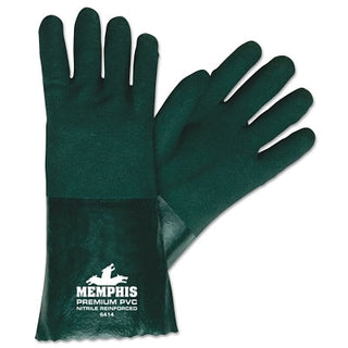 Premium Double-Dipped PVC Gloves, Large, Dark Green