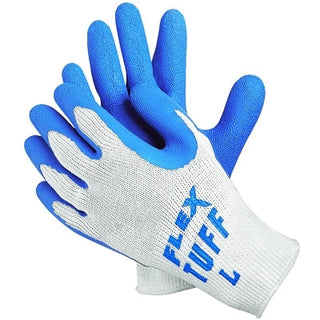Flex Tuff® Latex Dipped Gloves, Large, Blue/White
