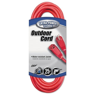 Vinyl Extension Cord, 25 ft, 1 Outlet, Red
