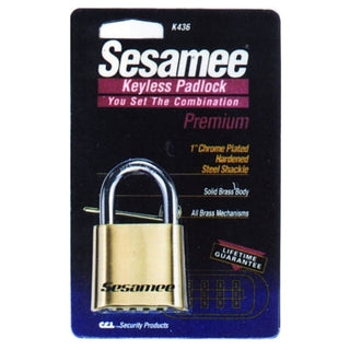 Sesamee® Keyless Padlock, 5/16 in Shackle dia, 1 in L X 1 in W, Brass, Carded