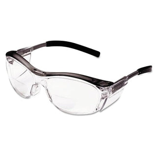 Óculos de proteção Nuvo™ para leitura, +2,5 dioptrias, lentes transparentes antiembaçantes, armação cinza.