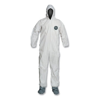 ProShield® 50 Hooded Coveralls w/Attached Boots and Elastic Wrists, White, Large