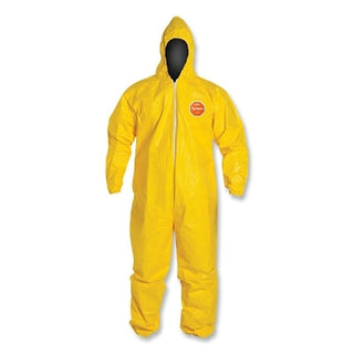 Tychem® 2000 Coverall, Serged Seams, Attached Hood, Elastic Wrists and Ankles, Zipper Front, Storm Flap, Yellow, 4X-Large
