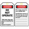 Lockout Tag, 3 in W x 5-3/4 in H, Polyester, Danger, Do Not Operate, Includes Reverse Side, Black/Red on White