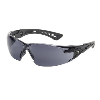 Rush+ Series Safety Glasses, Smoke Lens, Anti-Fog, Anti-Scratch, Polycarbonate, Black Frame