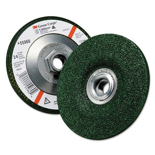 Green Corps Depressed Center Wheel, 4 1/2 in Dia, 1/4 Thick, 5/8 Arbor, 24 Grit