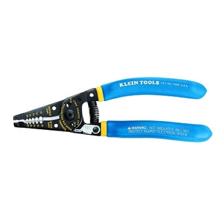 Klein-Kurve® Wire Stripper/Cutter, 7.4 in OAL, 10 to 18 AWG Solid/12 to 20 AWG Stranded, Blue/Yellow Handle