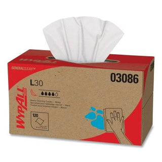 WypAll® L30 Wipers, White, 10 in W x 10.8 in L, 120 Sheet, Pop-Up Box