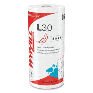 WypAll* L30 Wipers, White, 10.4 in W x 11 in L, 70 Sheets per Roll/24 Rolls per Case