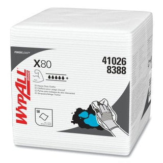 X80 Heavy-Duty Cloth, White, 12.5 in W x 12 in L, 50 Sheets/PK, 1/4 Fold