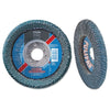 POLIFAN® Z SGP Curve Steelox Flap Disc, 4-1/2 in dia x 7/8 in Arbor, 40 Grit, Zirconia, 13300 RPM, Large Radius