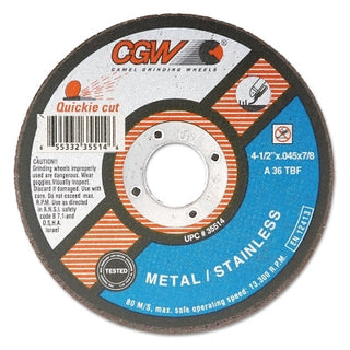 Quickie Cut™ Type 1 Extra Thin Cut-Off Wheel, 4-1/2 in dia, 0.045 in Thick, 7/8 in Arbor, 36 Grit
