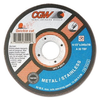 Quickie Cut™ Extra Thin Cut-Off Wheel, 5 in Dia, 0.045 in Thick, 7/8 in Arbor, 36 Grit Aluminum Oxide