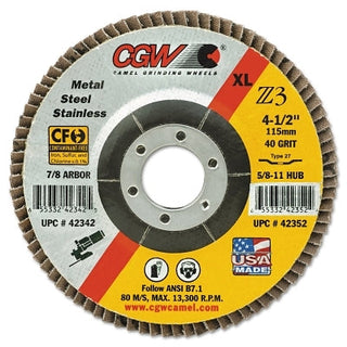 Cut-Off Wheel, 4-1/2 in dia, 0.045 in Thick, 7/8 in Arbor, 46 Grit, Non-Loading  Aluminum Oxide, Type 27