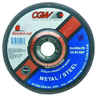 Quickie Cut™ Extra Thin Type 27 Cut-Off Wheel, 6 in dia, 7/8 in Arbor, 60 Grit