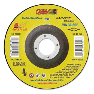 Thin Cut-Off Wheel, 4 1/2 in Dia, 3/32 in Thick, 7/8 Arbor, 36 Grit Alum. Oxide