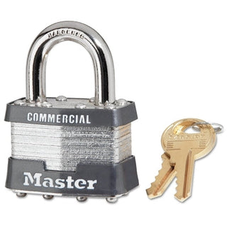 No. 1 Laminated Steel Padlock, 5/16 in dia, 3/4 in W x 15/16 in H Shackle, Silver/Gray, Keyed Alike, Keyed 2001