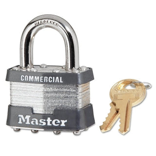 No. 1 Laminated Steel Padlock, 5/16 in dia, 3/4 in W x 15/16 in H Shackle, Silver/Gray, Keyed Alike, Keyed 3357
