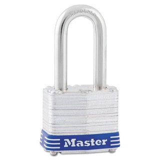 No. 3 Laminated Steel Padlock, 9/32 in dia, 5/8 in W x 2 in H Shackle, Silver/Blue, Keyed Different, Varies