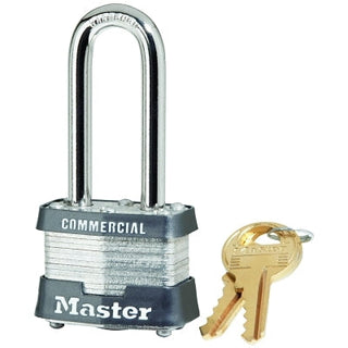 No. 3 Laminated Steel Padlock, 9/32 in dia, 5/8 in W x 2 in H Shackle, Silver/Blue, Keyed Different, Varies