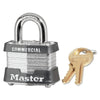 No. 3 Laminated Steel Padlock, 9/32 in dia, 5/8 in W x 3/4 in H Shackle, Silver/Gray, Keyed Alike, Keyed 3303