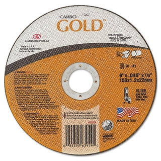 Carbo™ GoldCut™ Reinforced Aluminum Oxide Abrasive, 6 in dia, 0.045 in Thick, 7/8 in Arbor, 46 Grit