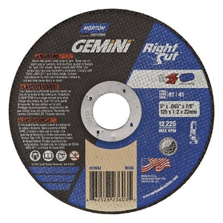 Gemini® RightCut™ Right Angle Cut-Off Wheel, Type 01/41, 5 in dia x 0.045 in Thick x 7/8 in Arbor, 25 EA/BOX