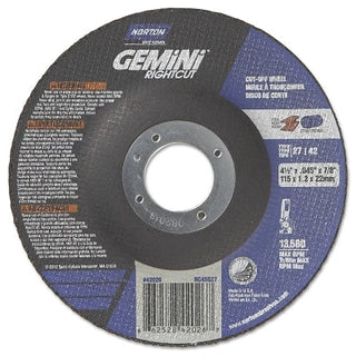 Gemini® RightCut™ Right Angle Cut-Off Wheel, Type 27/42, 4-1/2 in dia x 0.045 in Thick x 7/8 in Arbor, 25 EA/BX