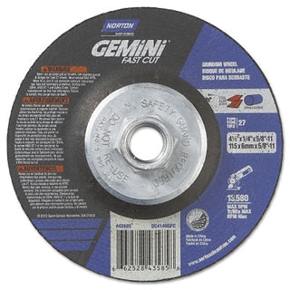 Gemini FastCut Depressed Center Wheel, 4-1/2 in Thick, Aluminum Oxide