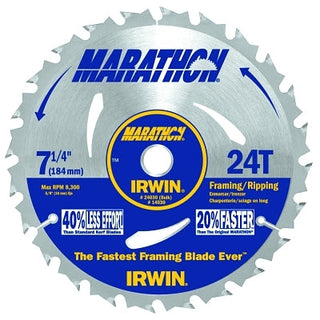 Marathon® Portable Corded Circular Saw Blade, 7-1/4 in dia, 24 Teeth, Bulk