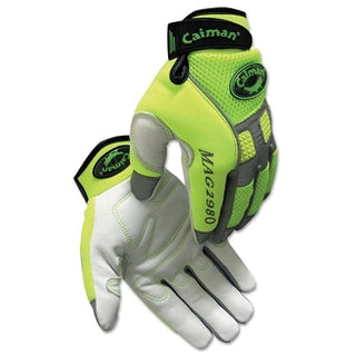 2980 Goat Grain Hi-Vis Reflective Back Knuckle Protection Mechanics Gloves, Medium, Hi-Viz Lime Green