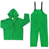 Two-Piece Rain Suit, Jacket w/Hood, Bib Pants, 0.42 mm PVC/Poly, Green, 4X-Large
