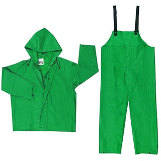 Two-Piece Rain Suit, Jacket w/Hood, Bib Pants, 0.42 mm PVC/Poly, Green, 3X-Large