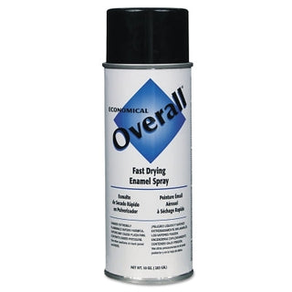 Overall® Economical Fast-Drying Enamel Spray Paint, 10 oz, Aerosol Can, Gloss, Black