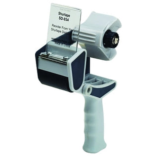 Dispensador de fita adesiva profissional com empunhadura tipo pistola, SD 935, rolo de 7,6 cm de largura, cabo de policarbonato, estrutura metálica, resistente.