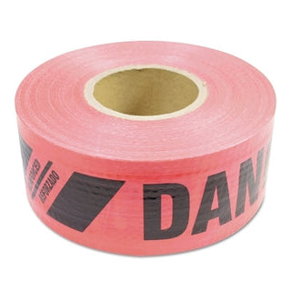 Reinforced Barricade Tape, 3 in x 500 ft, Danger/Peligro, Red